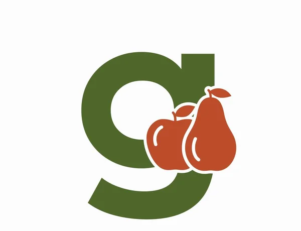 Lettre Minuscule Avec Poire Pomme Logo Alphabet Fruits Aliments Biologiques — Image vectorielle