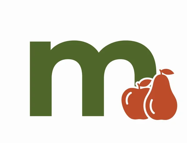Letra Minúscula Com Pêra Maçã Logotipo Texto Frutas Alimentos Orgânicos —  Vetores de Stock