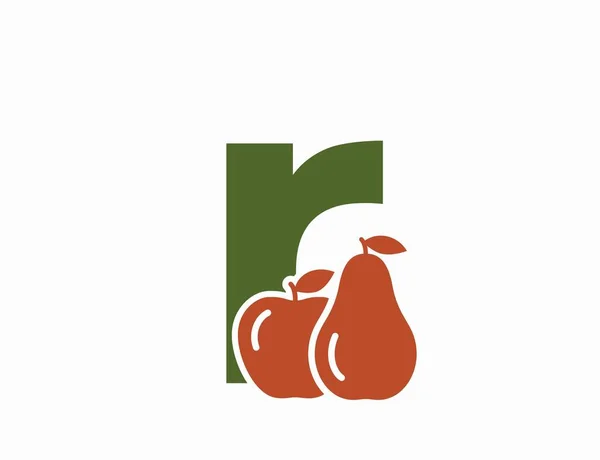 Küçük Harfi Elma Armut Meyve Alfabesi Logosu Sembolü Hasat Bahçe — Stok Vektör