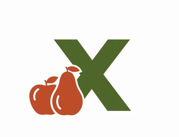 Malé Písmeno Jablkem Hruškami Symbol Logotypu Ovoce Organické Potraviny Sklizeň — Stockový vektor