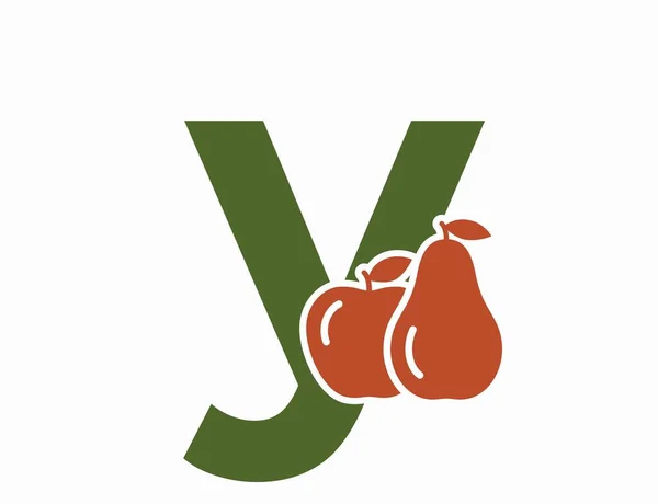 Lowercase Letter Apple Pear Creative Fruit Alphabet Logotype Harvest Gardening — Stock Vector