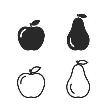 Elma ve armut ikonları. meyve ve organik gıda sembolü. izole vektör resmi