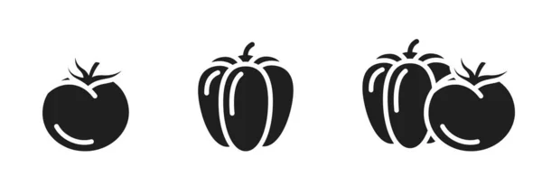Ícones Tomate Pimentão Símbolos Vegetais Orgânicos Agrícolas Imagens Vetoriais Isoladas — Vetor de Stock