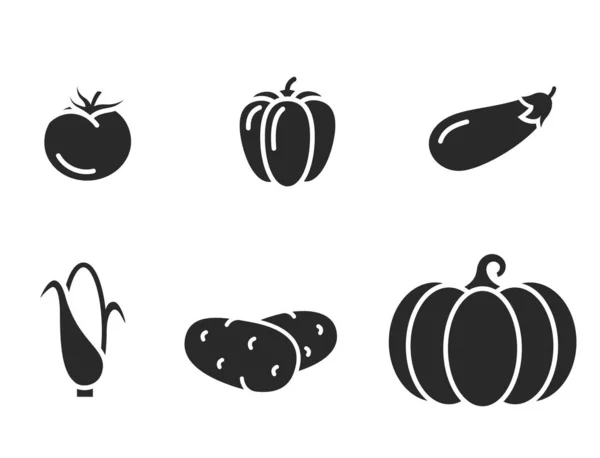 Набор Иконок Овощей Баклажаны Перец Острый Перец Чили Морковь Свекла — стоковый вектор