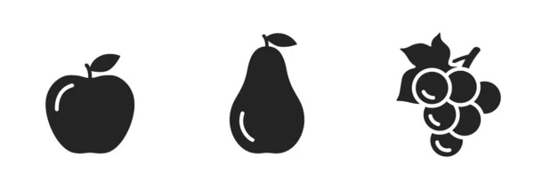 Ikony Jablek Hrušek Hroznů Ovoce Symbol Ekologické Stravy Izolovaný Vektorový — Stockový vektor