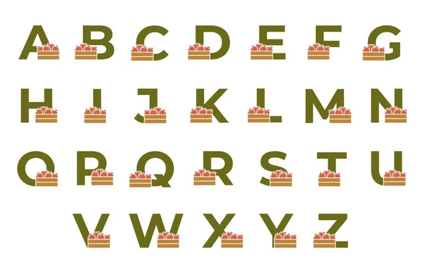 Großbuchstaben Mit Apfelkiste Obst Und Erntebuchstabendesign Isolierte Vektorbilder — Stockvektor
