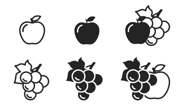 Набір Значків Яблука Груші Винограду Фрукти Садівництво Символи Органічної Їжі — стоковий вектор