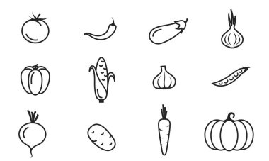 Sebze çizgisi simgesi. tarım, hasat ve organik gıda sembolleri. izole vektör resimleri