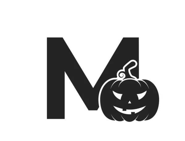 Letra Con Jack Linterna Halloween Logotipo Texto Otoño Cara Calabaza — Vector de stock
