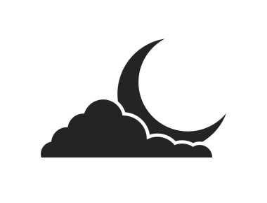 Bulutların arkasındaki ay. Gece ve Cadılar Bayramı sembolü. basit biçimdeki izole vektör resmi