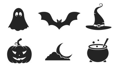 Cadılar Bayramı ikonu seti. Büyücülük, korkunç ve sonbahar web tasarımı sembolleri. izole vektör resimleri