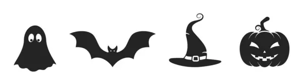 Set Icone Halloween Jack Lanterna Cappello Strega Pipistrello Simboli Fantasma Grafiche Vettoriali