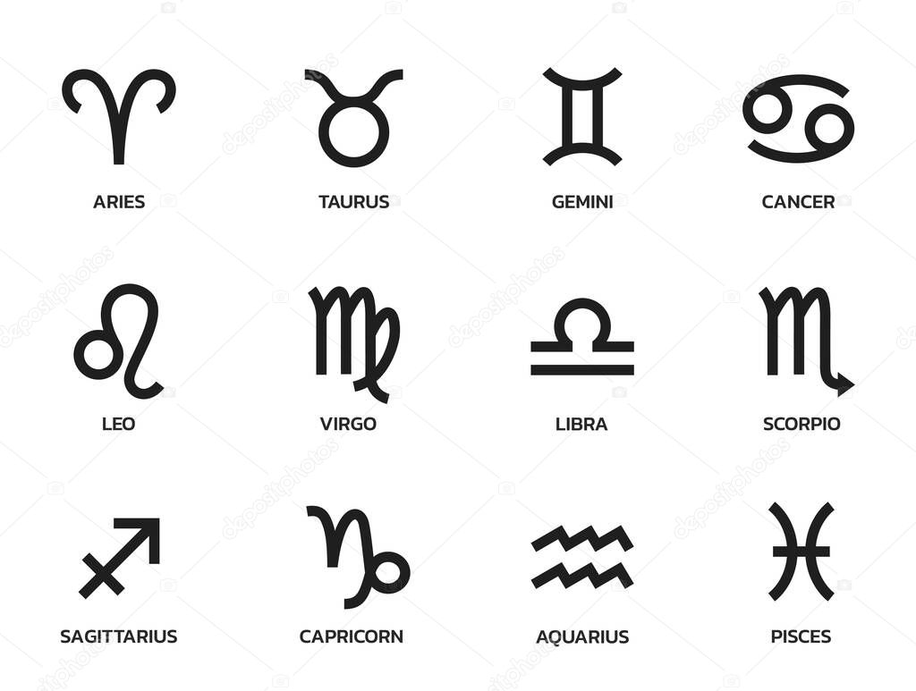 Zodiac signs symbol set. astrological and horoscope icons. isolated vector images in simple style
