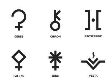asteroid symbol set. astrology, astronomy and horoscope sign. isolated vector image in simple style clipart