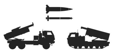 Himarlar, m270A1 mlr ve füzeler. m142 yüksek hareketli topçu roket sistemi. askeri tasarım için izole vektör resmi