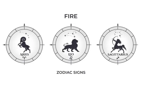 Elementi Fuoco Segni Zodiacali Aries Leo Sagittario Astrologia Simboli Dell Grafiche Vettoriali
