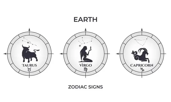 Elementi Terra Segni Zodiacali Taurus Virgo Capricorno Astrologia Simbolo Dell Vettoriali Stock Royalty Free
