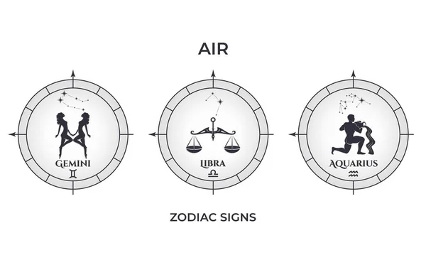 Знаки Зодиака Воздушного Элемента Близнецы Весы Аквариумы Символ Астрологии Гороскопа Векторная Графика