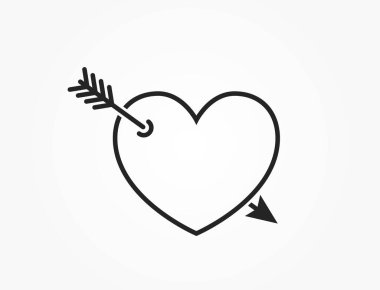 Ok çizgisi ikonlu kalp. Aşk ve romantik sembol. Sevgililer Günü tasarımı için vektör ögesi