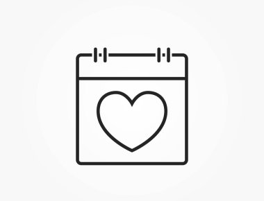 Kalp çizgisi ikonlu sevgililer günü takvimi. Aşk ve romantik sembol. Sevgililer Günü tasarımı için vektör ögesi