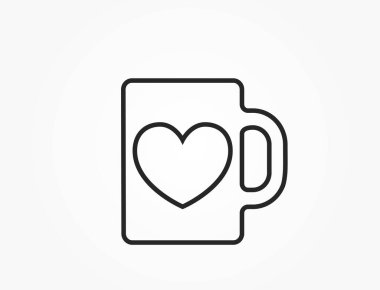 Kalp çizgisi ikonlu fincan. Aşk ve romantik sembol. Sevgililer Günü tasarımı için vektör ögesi