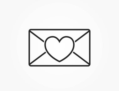 Kalp çizgisi simgesi olan zarf. Aşk mesajı ve romantik sembol. Sevgililer Günü tasarımı için vektör ögesi