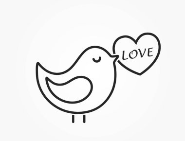 Kuş ve aşk mesajı çizgisi simgesi. Aşk ve romantik sembol. Sevgililer Günü tasarımı için vektör ögesi