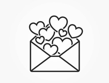 Zarf satırı simgesindeki kalpler. Aşk ve romantik sembol. Sevgililer Günü tasarımı için vektör ögesi