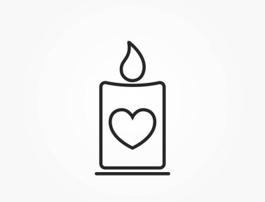 Kalp çizgisi simgesi olan bir mum. Aşk ve romantik sembol. Sevgililer Günü tasarımı için vektör ögesi