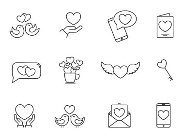 Sevgililer günü simgesi seti. kalp, sevgi dolu selamlama ve romantik semboller. Sevgililer Günü tasarımı için vektör ögeleri