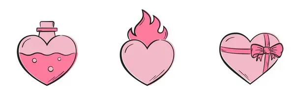 Иконы Розовых Сердец Любовь Духи Пылающее Сердце Сердце Лентой Любовь Лицензионные Стоковые Векторы