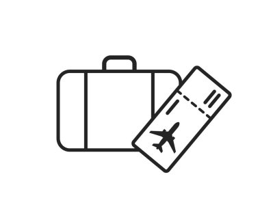 seyahat çizgisi simgesi. Bavul ve uçuş bileti. tatil ve seyahat sembolü. Turizm tasarımı için izole vektör görüntüsü
