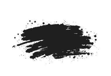 Su sıçramasıyla fırça darbesi. Siyah grunge boya mürekkep dokusu. İzole vektör grafik tasarım ögesi