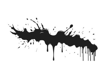 Damlayan mürekkeple siyah sıçrama lekesi. Grunge boya dokusu. Basit bir şekilde izole edilmiş vektör resmi