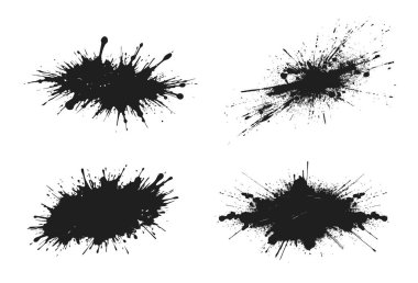 Su sıçramış lekeler. Siyah grunge mürekkep dokuları. Grafik tasarımı için izole vektör resimleri