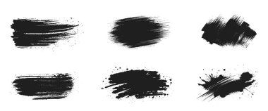 Sıçrayan fırça darbeleri. Siyah grunge mürekkep dokusu. Basit şekilde izole edilmiş vektör resimleri