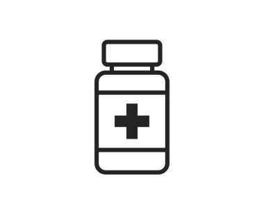 İlaç şişesi ikonu. İlaç ve tıp sembolü. basit biçimdeki izole vektör resmi