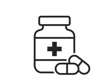 İlaç şişesi ikonu. İlaç tasarım elementi. izole vektör tıbbi resim