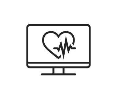 ecg çizgisi simgesi. Kardiyogram tasarım elementi. Kalp atışı bilgisayar ekranında. basit biçimdeki izole vektör resmi