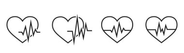 Kalp kardiyogram çizgisi ikonu hazır. Kalp atışı sembolleri. Basit biçimlerde tıbbi izole vektör resimleri