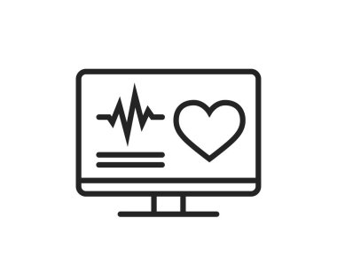 Dijital sağlık hizmeti ikonu. Kardiyogram ve kalp monitörde. basit biçimdeki izole vektör resmi