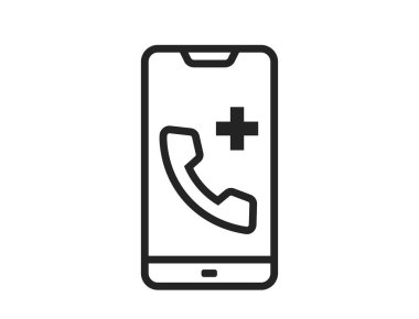 Dijital sağlık hizmeti ikonu. Tıbbi yardım ve doktor sembolü. Akıllı telefonda çevrimiçi tıbbi danışmanlık. Basit bir şekilde izole edilmiş vektör resmi