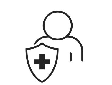 Healthcare and health protection icon. Patient and medical shield. Isolated vector image in simple style clipart