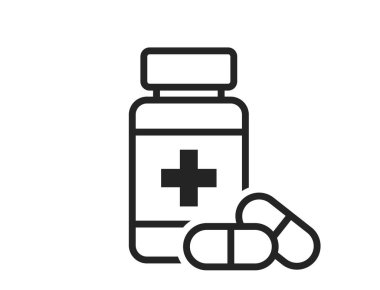 İlaç şişesi çizgisi ikonu. İlaç ve ilaç sembolü. Basit bir şekilde izole edilmiş vektör resmi