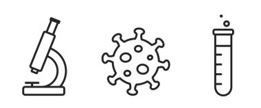 Biyokimya ve laboratuvar çizgisi simgeleri. Tıbbi semboller. basit biçimdeki izole vektör resimleri