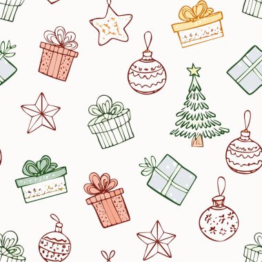 Kusursuz bir Noel deseni. Noel ve Yeni Yıl tasarımı için el çizimi arka plan