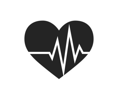 Nabız düzlüğü olan kalp. Kalp atışı sembolü. Tıbbi tasarım elementi. Basit bir şekilde izole edilmiş vektör resmi