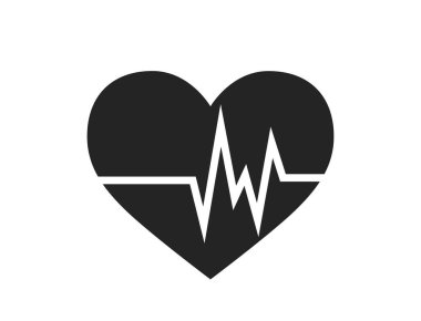 Nabız düzlüğü olan kalp. Kalp atışı ve EKG sembolü. Tıbbi tasarım elementi. Basit bir şekilde izole edilmiş vektör resmi