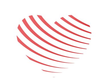 Kıvrımlı çizgili kırmızı kalp. Aşk, romantik ve sevgililer günü tasarım elementi. izole vektör resmi