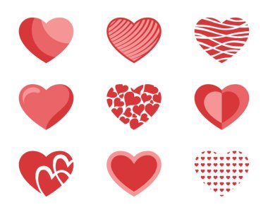 Soyut kalp ikonu seti. Aşk ve romantik semboller. Sevgililer Günü tasarım elementleri. İzole vektör resimleri